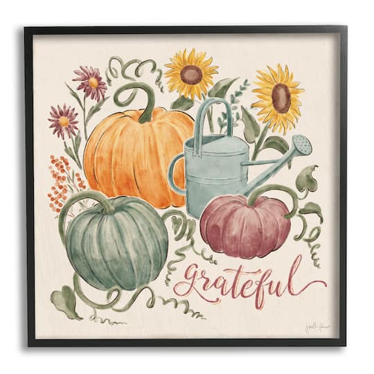 Stupell Industries Grateful Floral Fall Pumpkins Framed Giclee Art